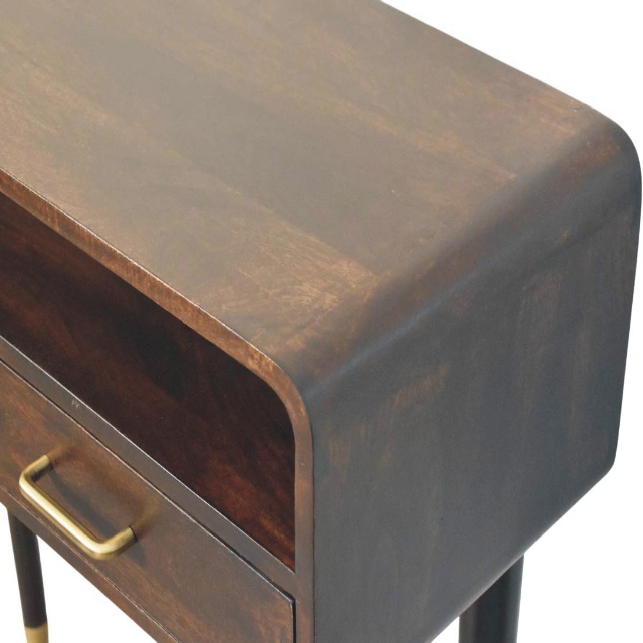 Solid Mango Wood Velvet Mocha Finished 2 Drawer Valenza Console Table - Image 4