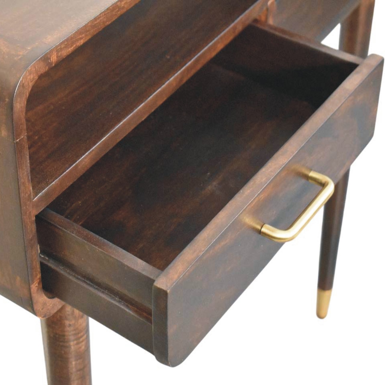Solid Mango Wood Velvet Mocha Finished 2 Drawer Valenza Console Table - Image 5