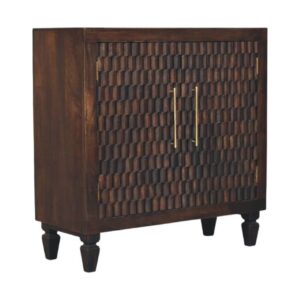 Solid Mango Wood Velvet Mocha 2 Door Cadiz Carved Panel Cabinet