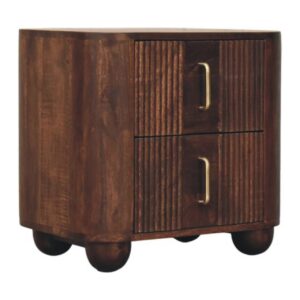 Solid Mango Wood California Walnut 2 Drawer Marlowe Fluted Nightstand