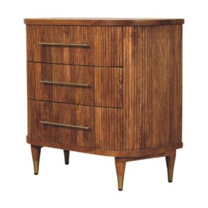 Solid Mango Wood Amber Oak Finished Emerson Ribbed 3-Drawer Chest