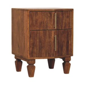 Solid Mango Wood Wine Wood Finished 2 Drawer Slatted Louvre Bedside Unit