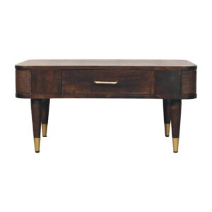 Solid Mango Wood Velvet Mocha Finished Belmont 1 Drawer Coffee Table