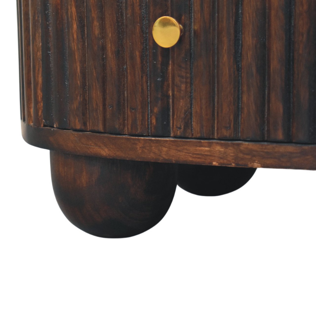 Solid Mango Wood Velvet Mocha Finished Curved Fluted 3 Drawer Bedside - Image 6