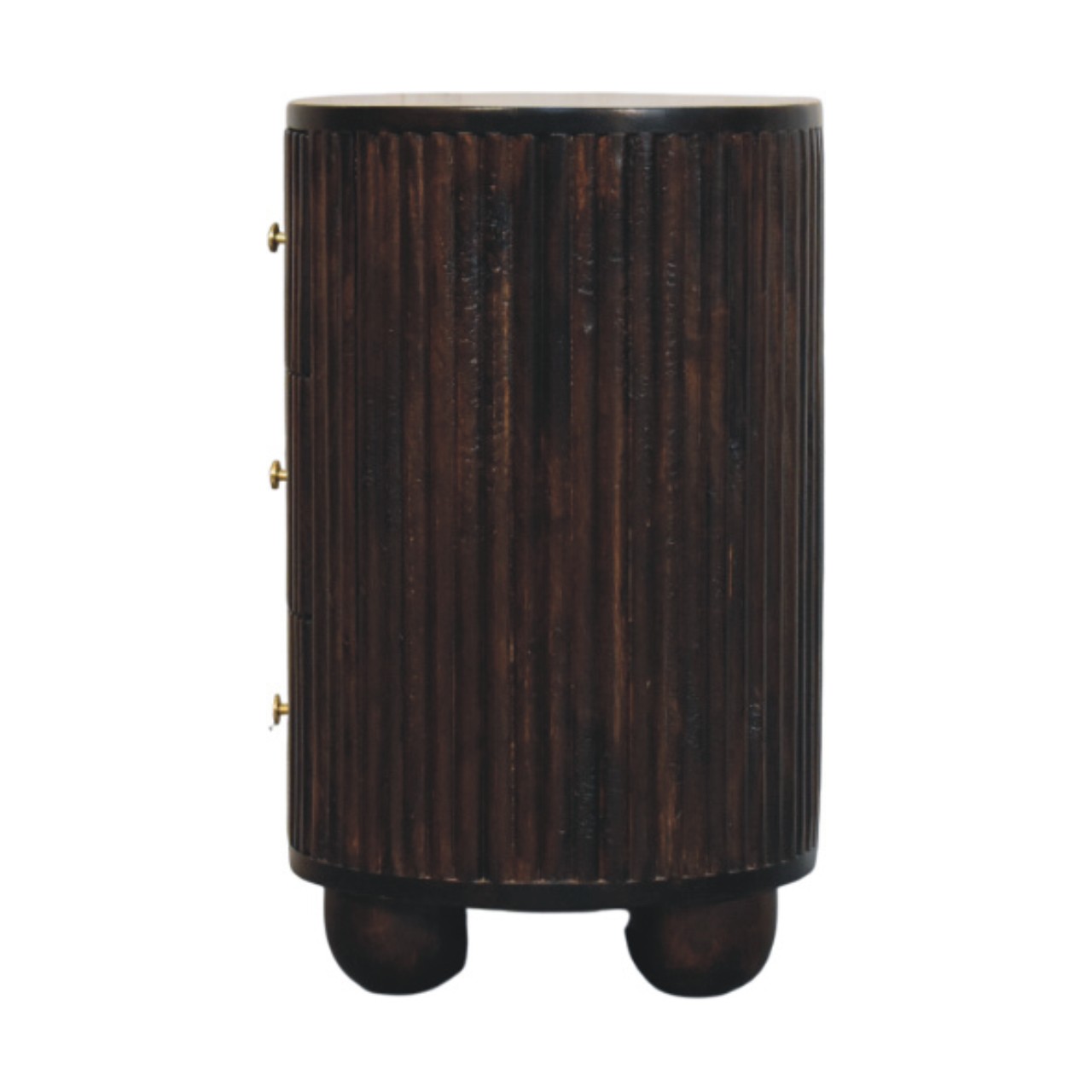 Solid Mango Wood Velvet Mocha Finished Curved Fluted 3 Drawer Bedside - Image 7