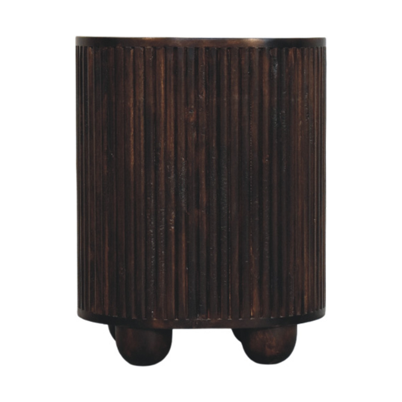 Solid Mango Wood Velvet Mocha Finished Curved Fluted 3 Drawer Bedside - Image 8