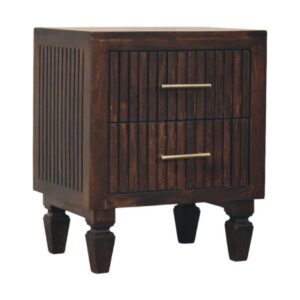 Solid Mango Wood Velvet Mocha Finished 2 Drawer Belmont Ridged Nightstand