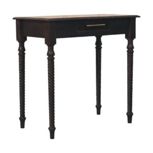 Solid Mango Wood Velvet Mocha Finished 1 Drawer Spindle Leg Writing Desk