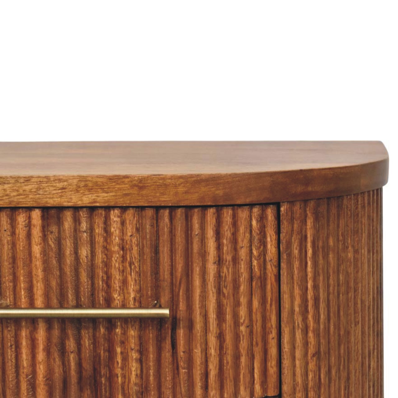 Solid Mango Wood Amber Oak Finished 2 Drawer Ribbed Pattern Bedside with Brass Accents - Image 3