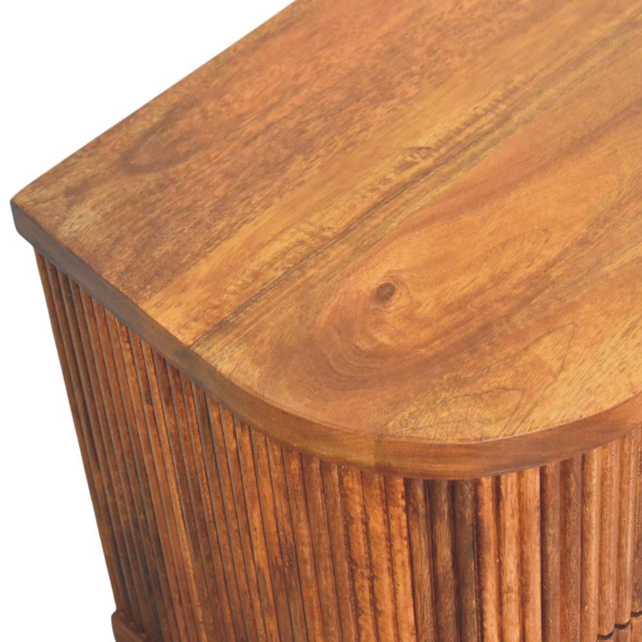 Solid Mango Wood Amber Oak Finished 2 Drawer Ribbed Pattern Bedside with Brass Accents - Image 4