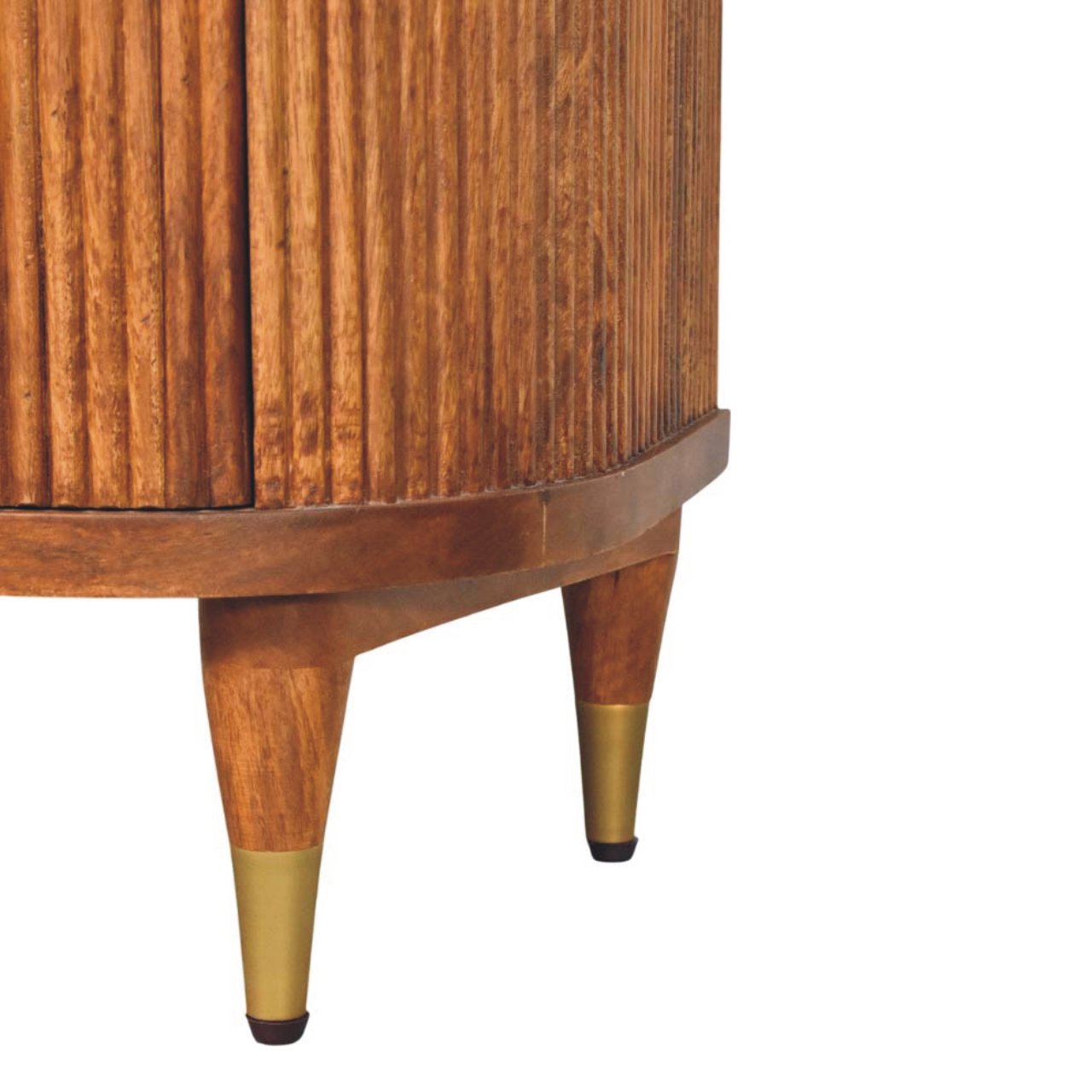 Solid Mango Wood Amber Oak Finished 2 Drawer Ribbed Pattern Bedside with Brass Accents - Image 6