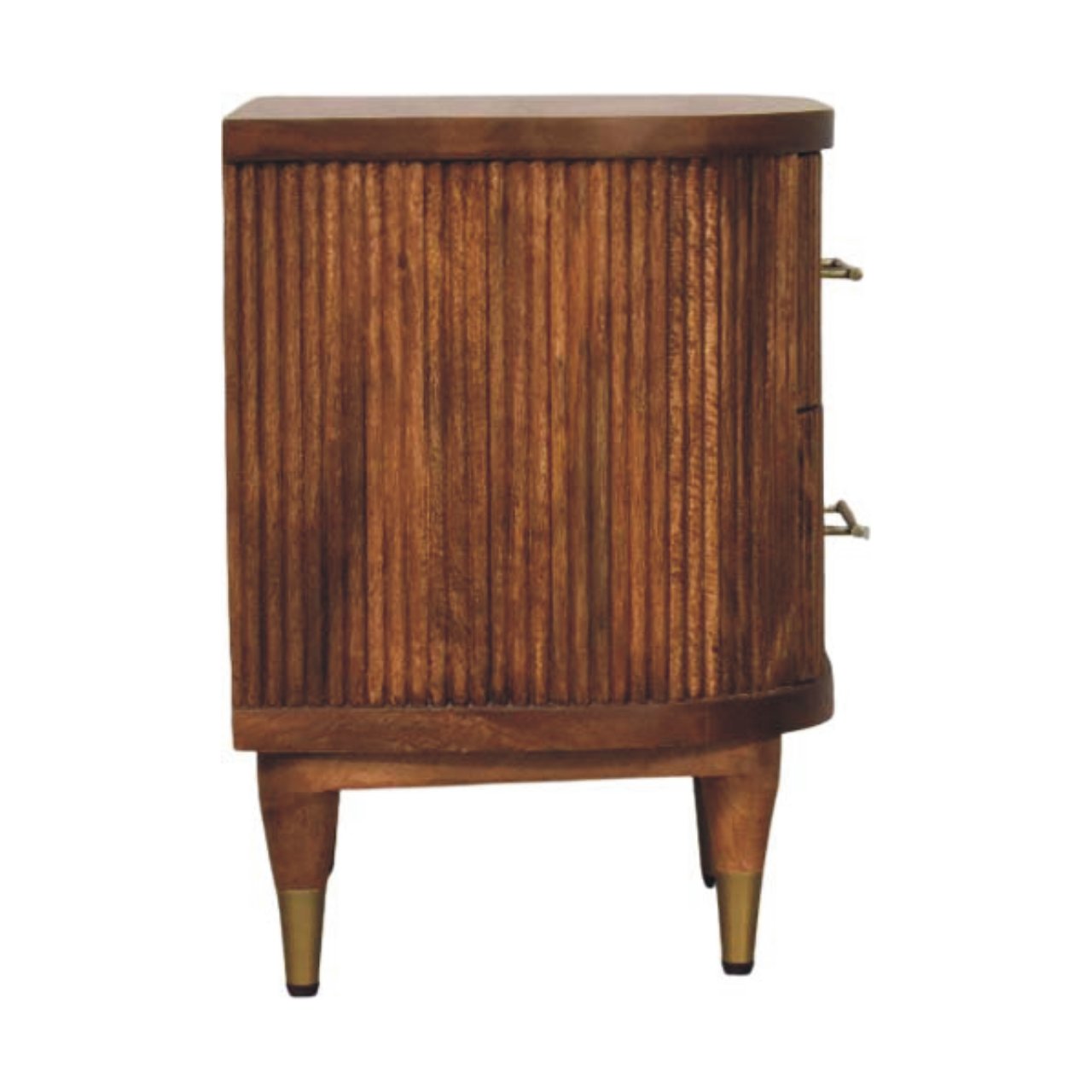Solid Mango Wood Amber Oak Finished 2 Drawer Ribbed Pattern Bedside with Brass Accents - Image 7