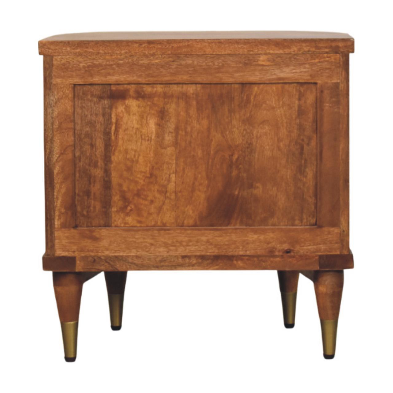 Solid Mango Wood Amber Oak Finished 2 Drawer Ribbed Pattern Bedside with Brass Accents - Image 8