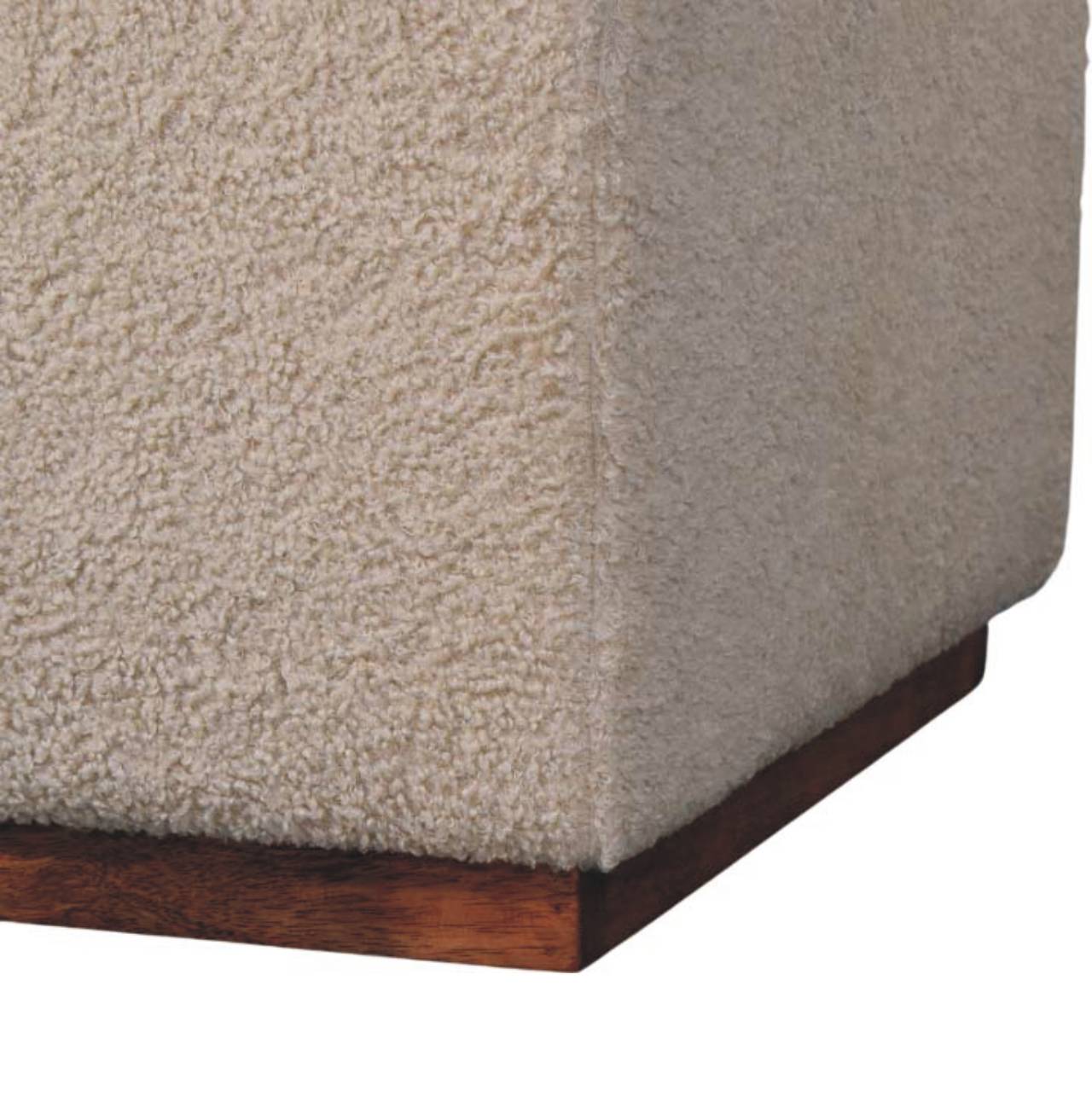 Solid Mango Wood Honey Caramel Finished Arden Bench 2 Plush Boucle Stools and Table - Image 7