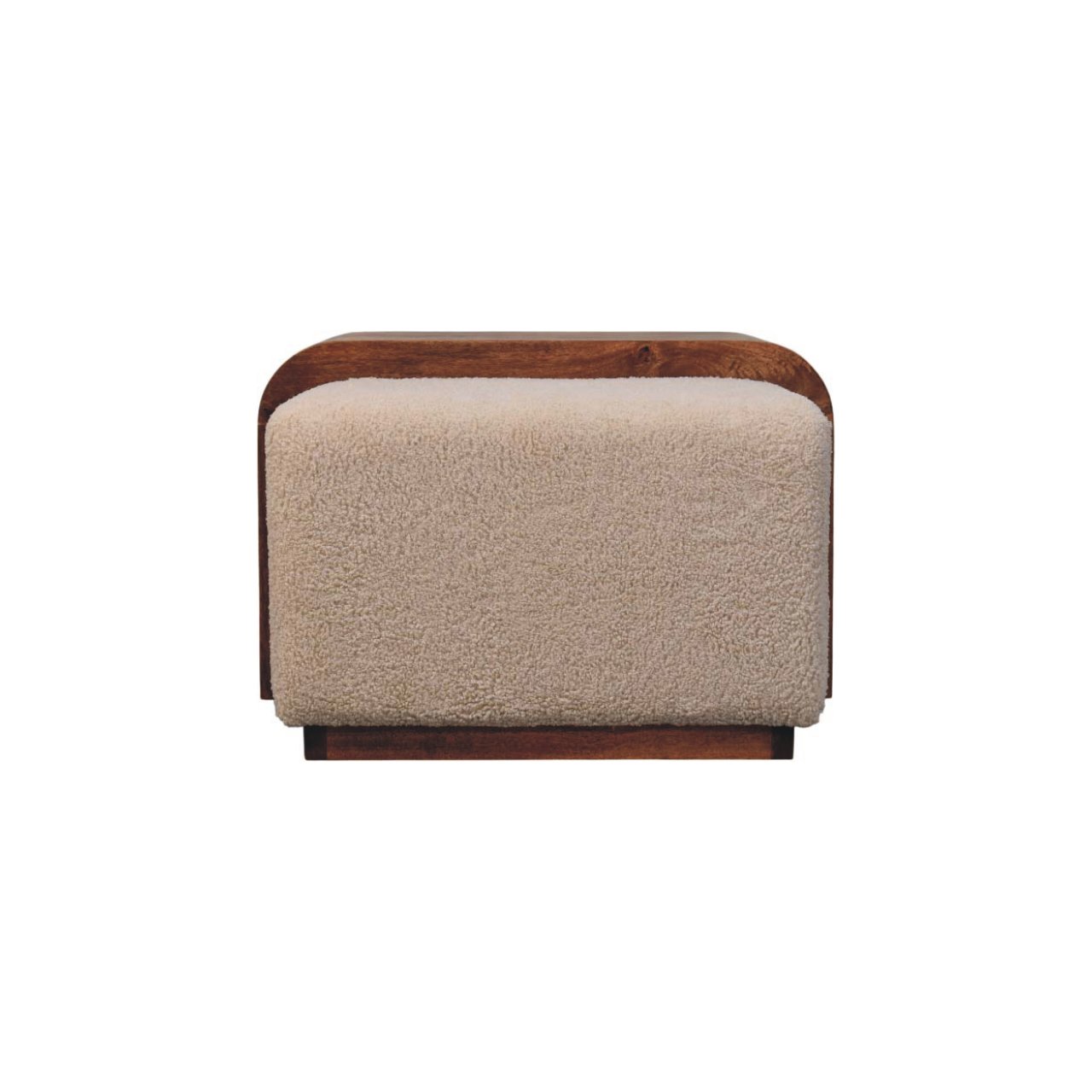 Solid Mango Wood Honey Caramel Finished Arden Bench 2 Plush Boucle Stools and Table - Image 8