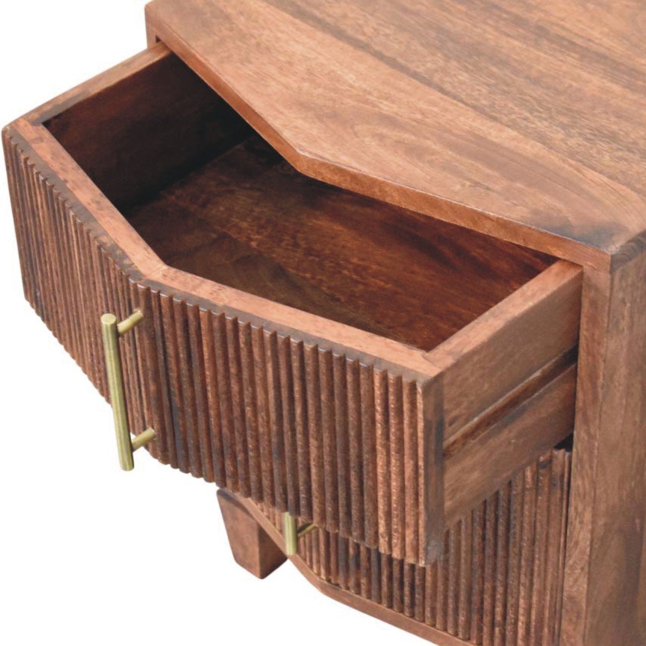 Solid Mango Wood Amber Oak Finished 2 Drawer Harper Nightstand - Image 5
