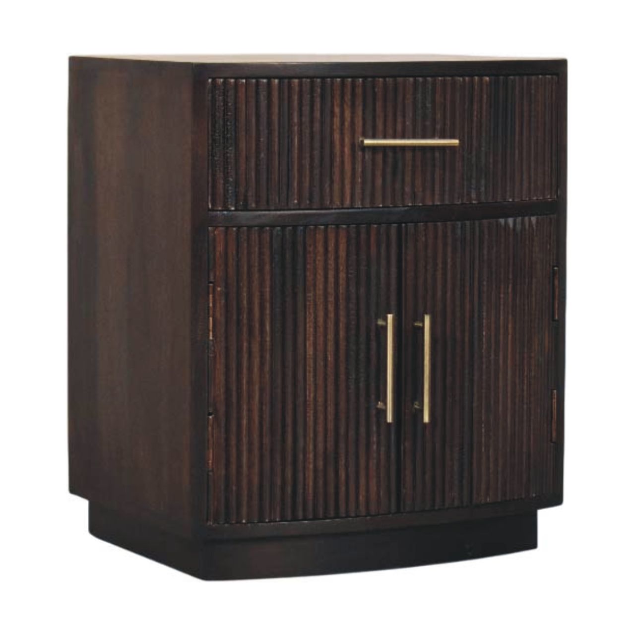 Solid Mango Wood Velvet Mocha Finished 1 Drawer 2 Cupboards Milan Bedside