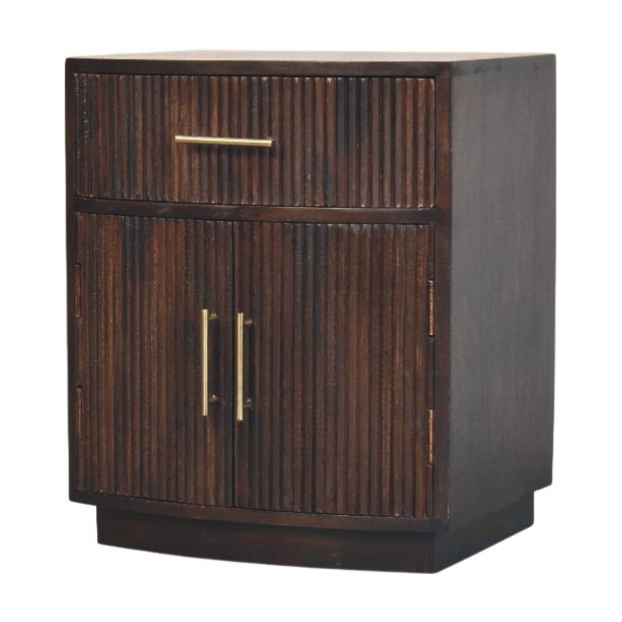 Solid Mango Wood Velvet Mocha Finished 1 Drawer 2 Cupboards Milan Bedside - Image 2