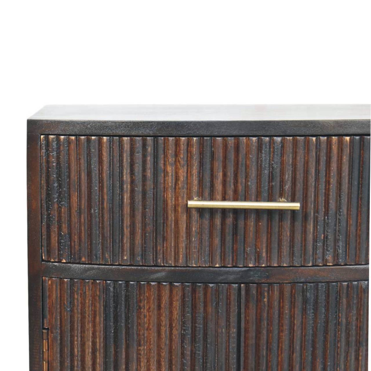Solid Mango Wood Velvet Mocha Finished 1 Drawer 2 Cupboards Milan Bedside - Image 3