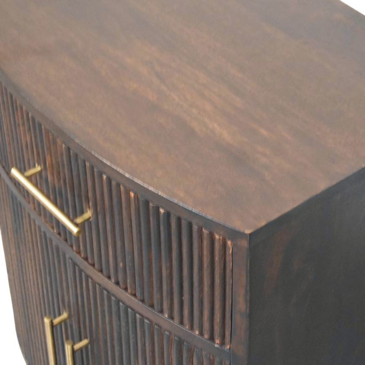 Solid Mango Wood Velvet Mocha Finished 1 Drawer 2 Cupboards Milan Bedside - Image 4