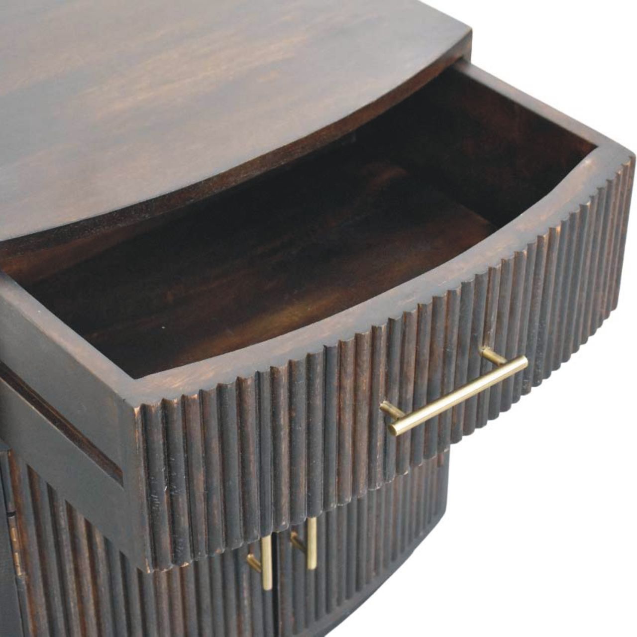 Solid Mango Wood Velvet Mocha Finished 1 Drawer 2 Cupboards Milan Bedside - Image 5