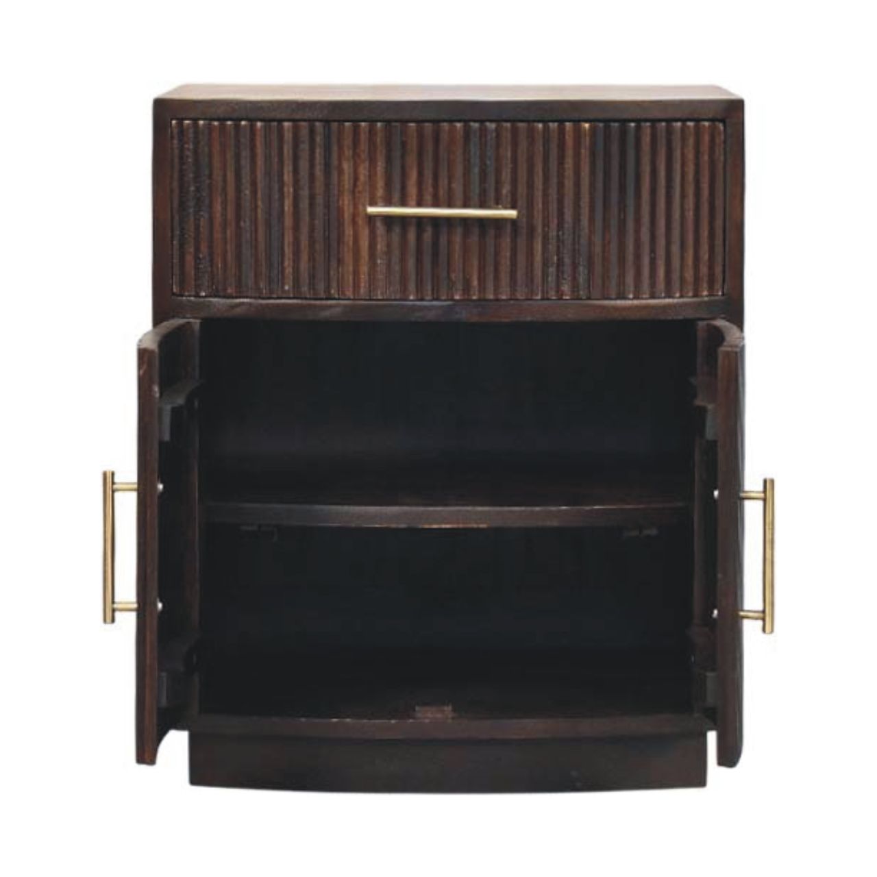 Solid Mango Wood Velvet Mocha Finished 1 Drawer 2 Cupboards Milan Bedside - Image 6