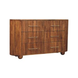 Solid Mango Wood Amber Oak Finished Ridgefront 6 Drawer Chest