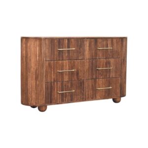 Solid Mango Wood Roasted Almond Finished 6 Drawer Ridgefront Chest