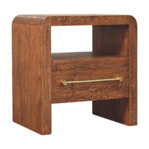 Solid Mango Wood Smoked Oak Finished Curved Edge 1 Drawer Bedside