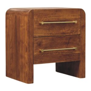 Solid Mango Wood Tiger Oak Finished Aurelio 2 Drawer Bedside