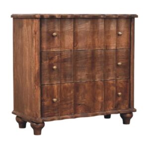 Solid Mango Wood Roast Almond Finished 3 Drawer Lume Panel Chest