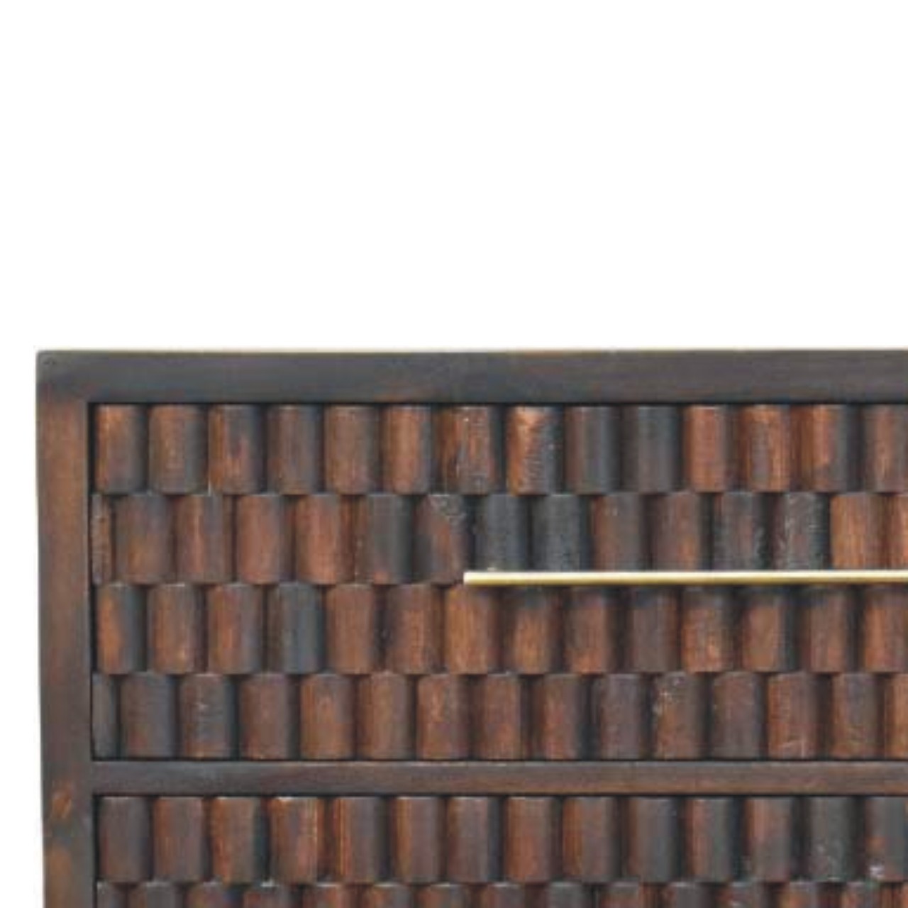 Solid Mango Wood Velvet Mocha Finished 3 Drawer Cadiz Carved Drawer Chest - Image 3