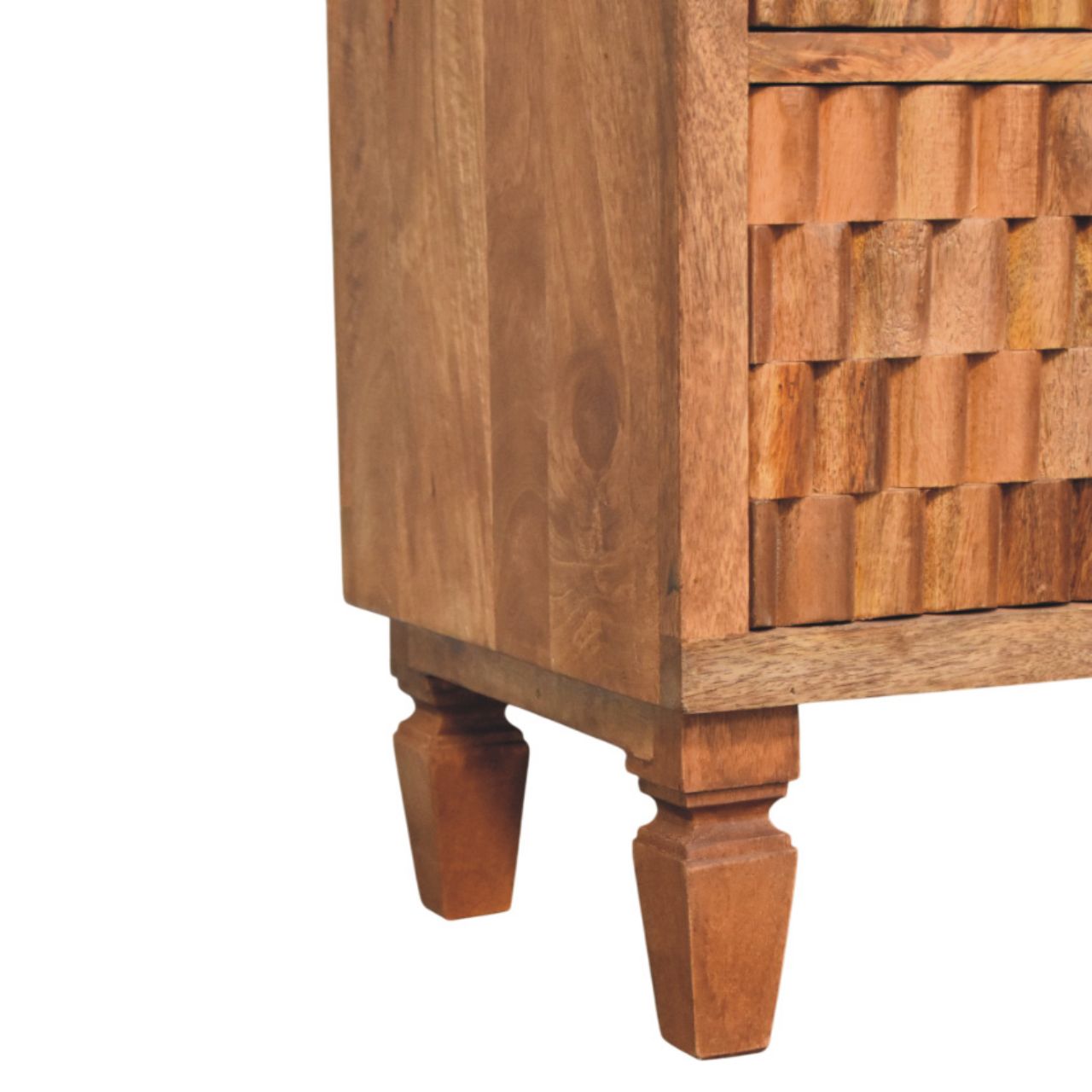 Solid Mango Wood Golden Teak Finished 3 Drawer Cadiz Carved Storage Chest - Image 6