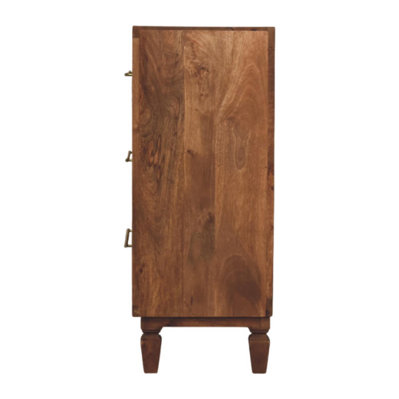 Solid Mango Wood Golden Teak Finished 3 Drawer Cadiz Carved Storage Chest - Image 7