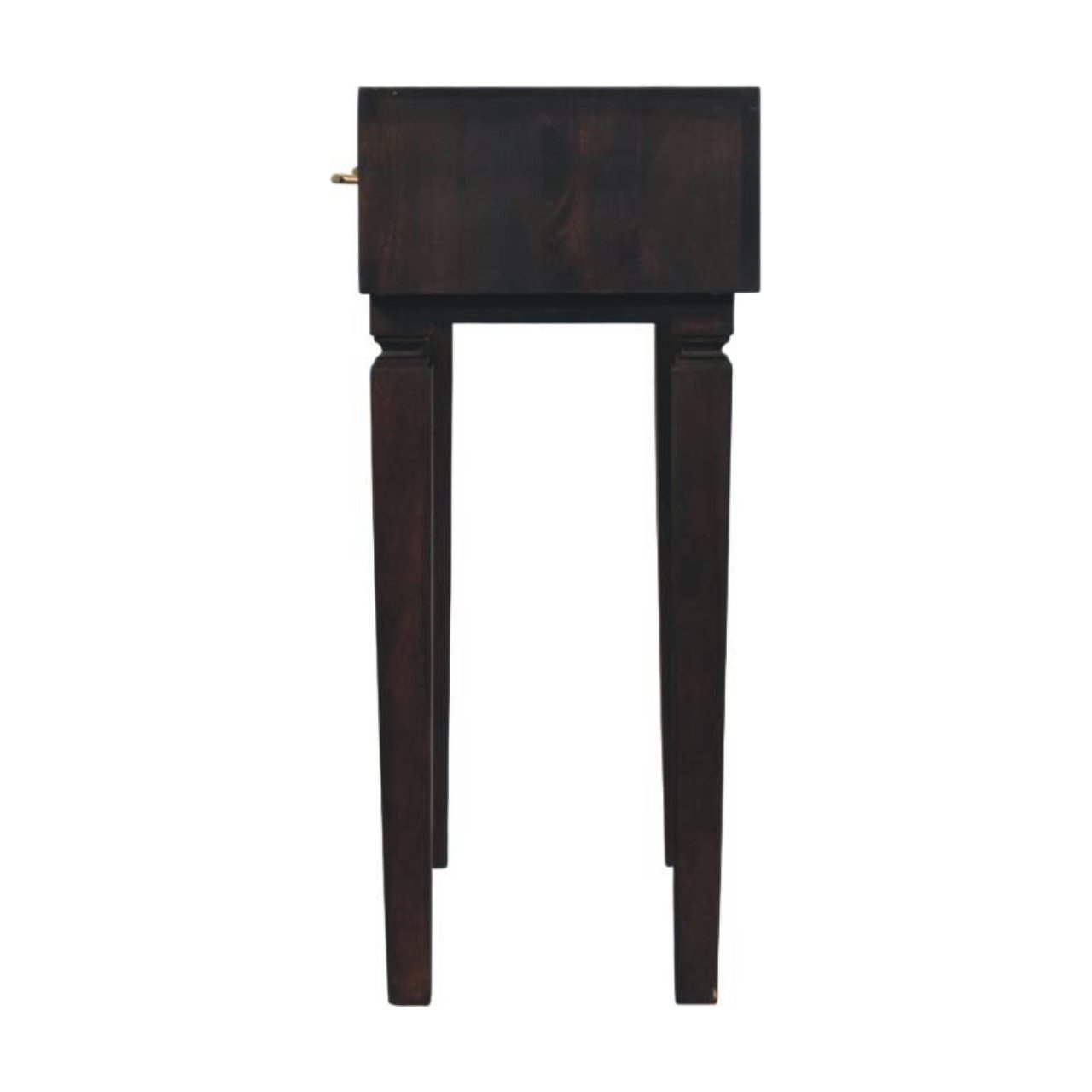 Solid Mango Wood Velvet Mocha 2 Drawer Cadiz Carved Slim Console - Image 7