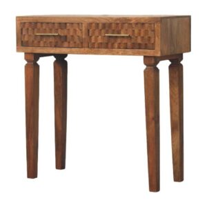 Solid Mango Wood Golden Teak Finished Cadiz Carved 2 Drawer Console