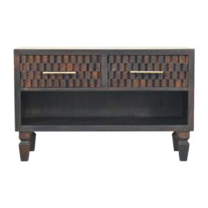 Solid Mango Wood Velvet Mocha Cadiz Carved 2 Drawer Shoe Storage Bench