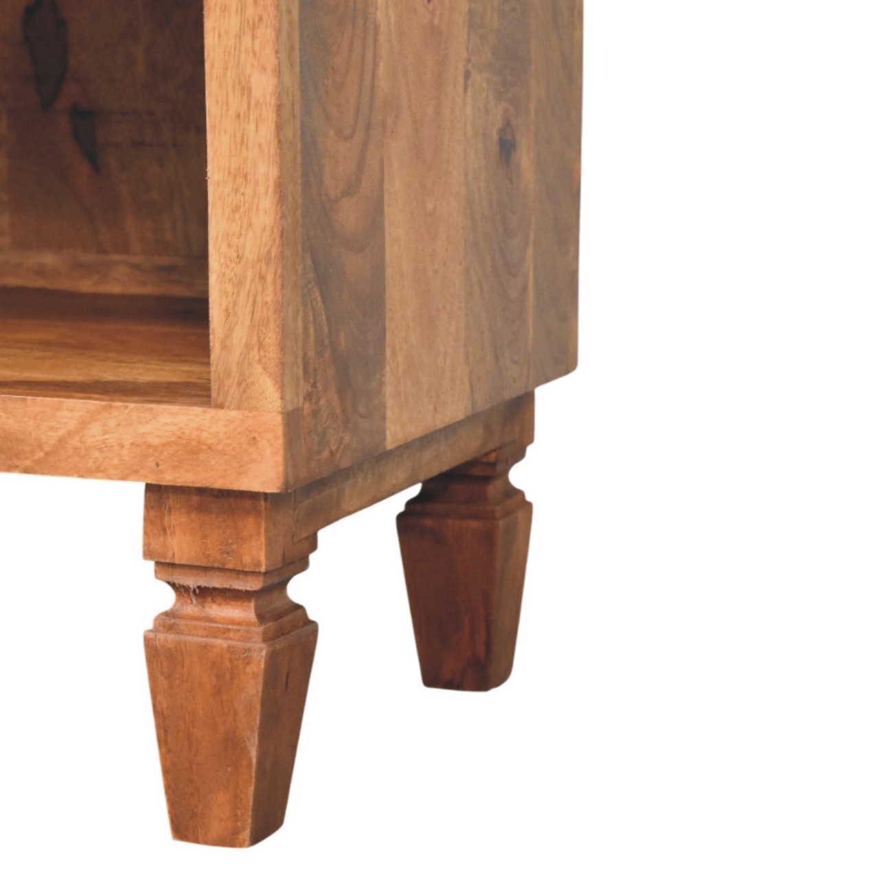 Solid Mango Wood Golden Teak Cadiz Carved Entryway 2 Drawer Shoe Cabinet - Image 6