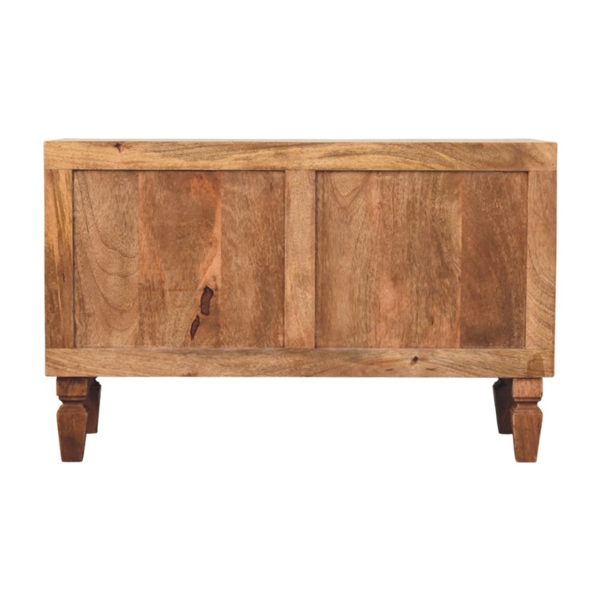 Solid Mango Wood Golden Teak Cadiz Carved Entryway 2 Drawer Shoe Cabinet - Image 8