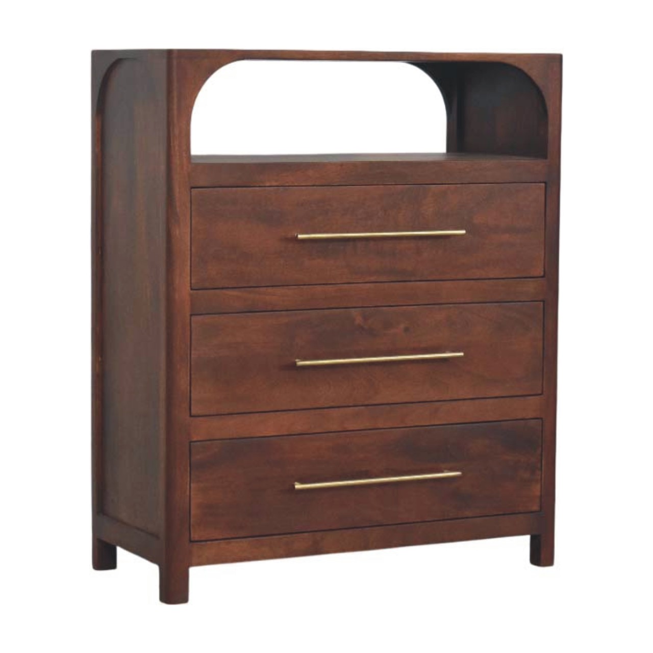 Solid Mango Wood Wine Wood Finished Arched Edge 3 Drawer Chest - Image 2