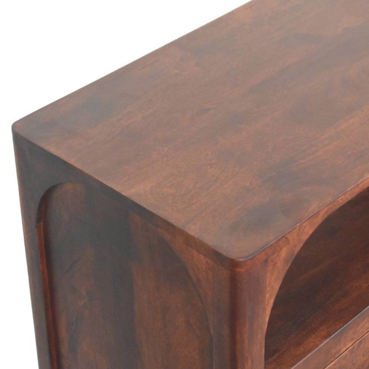 Solid Mango Wood Wine Wood Finished Arched Edge 3 Drawer Chest - Image 4