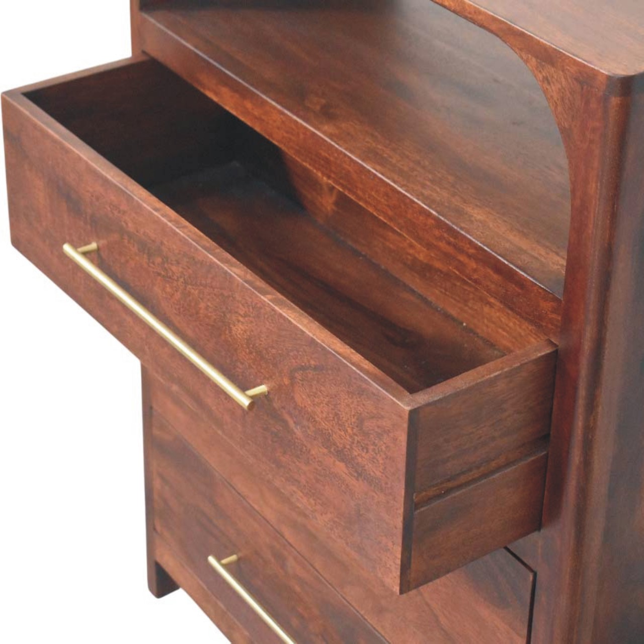 Solid Mango Wood Wine Wood Finished Arched Edge 3 Drawer Chest - Image 5