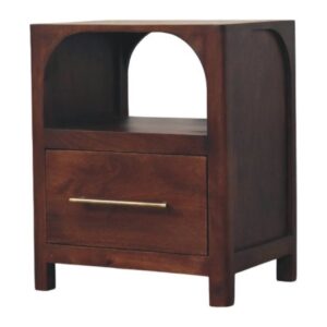 Solid Mango Wood Wine Wood Finished Arched Edge 1 Drawer Bedside