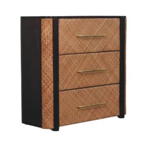 Solid Mango Wood Velvet Mocha Finished Havana Weave 3 Drawer Chest