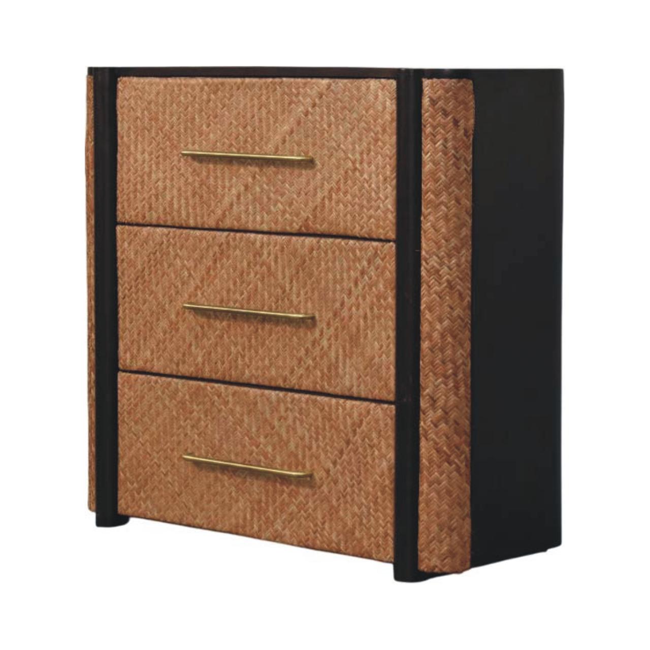 Solid Mango Wood Velvet Mocha Finished Havana Weave 3 Drawer Chest - Image 2