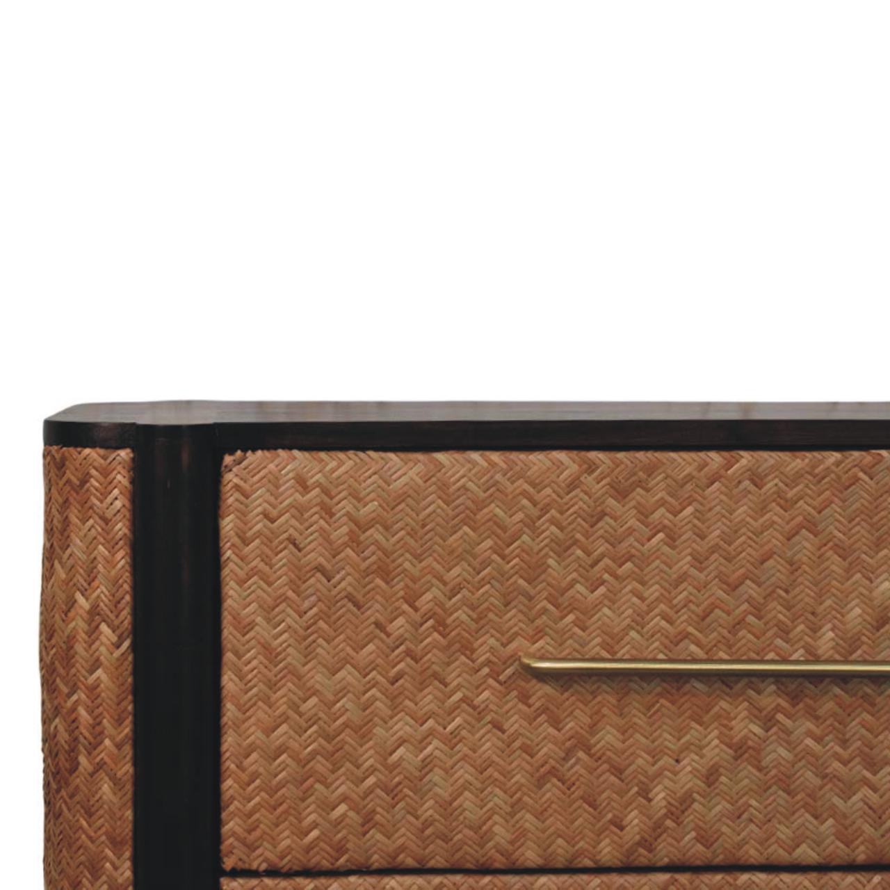 Solid Mango Wood Velvet Mocha Finished Havana Weave 3 Drawer Chest - Image 3