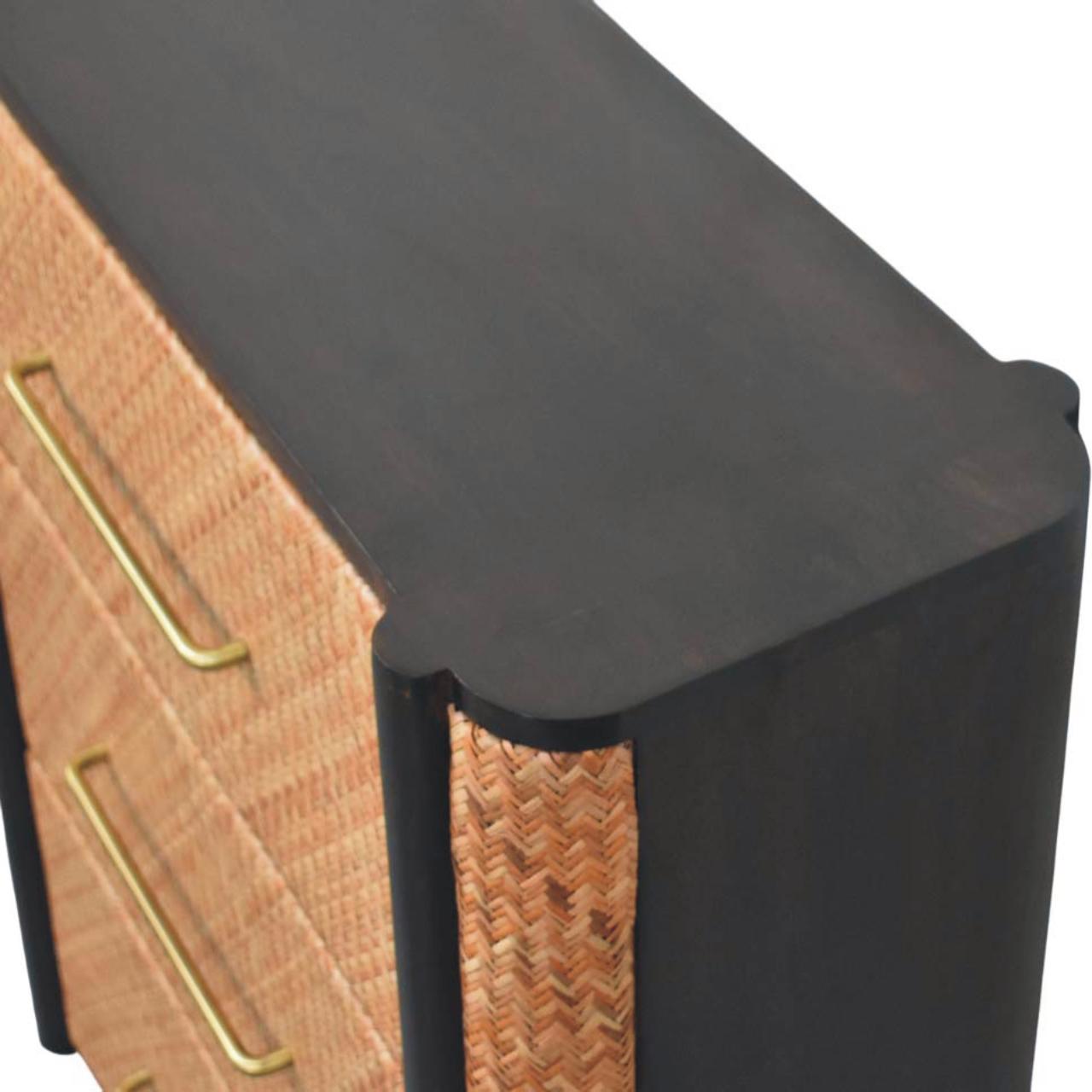 Solid Mango Wood Velvet Mocha Finished Havana Weave 3 Drawer Chest - Image 4