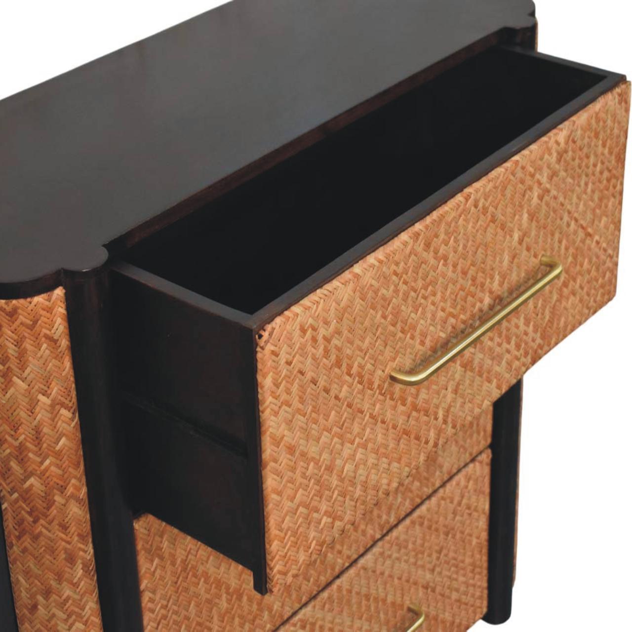 Solid Mango Wood Velvet Mocha Finished Havana Weave 3 Drawer Chest - Image 5