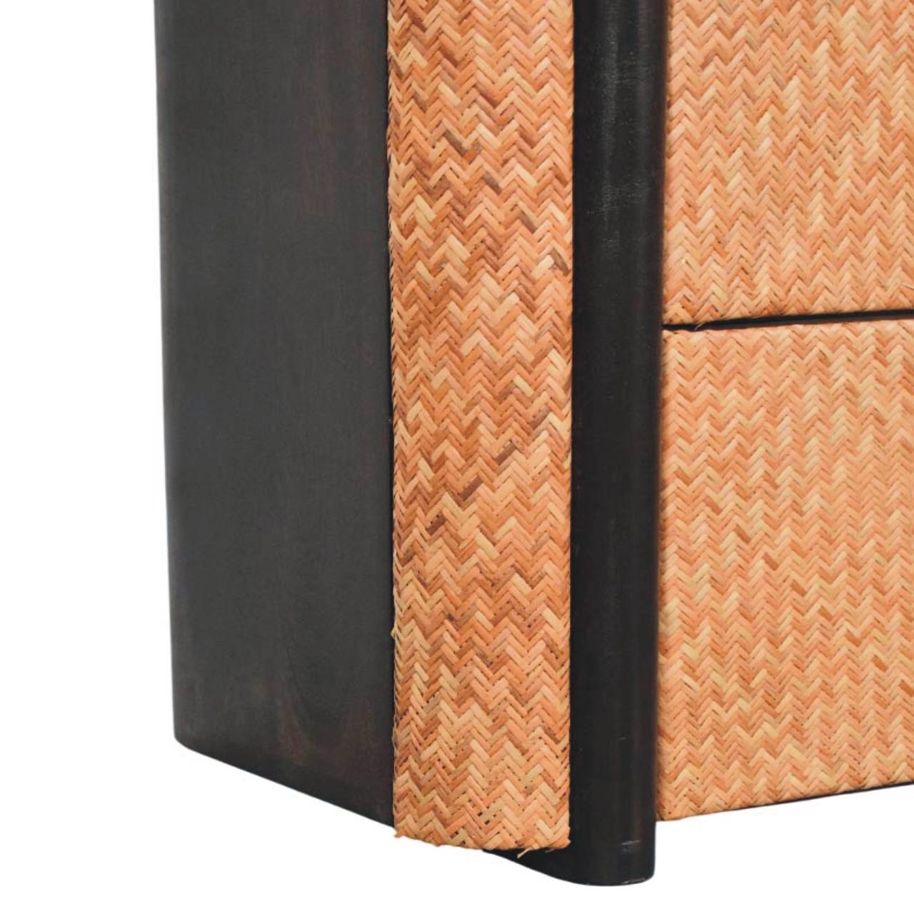 Solid Mango Wood Velvet Mocha Finished Havana Weave 3 Drawer Chest - Image 6