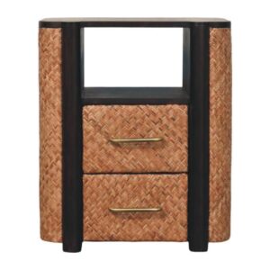 Solid Mango Wood Velvet Mocha 2 Drawer Havana Nightstand